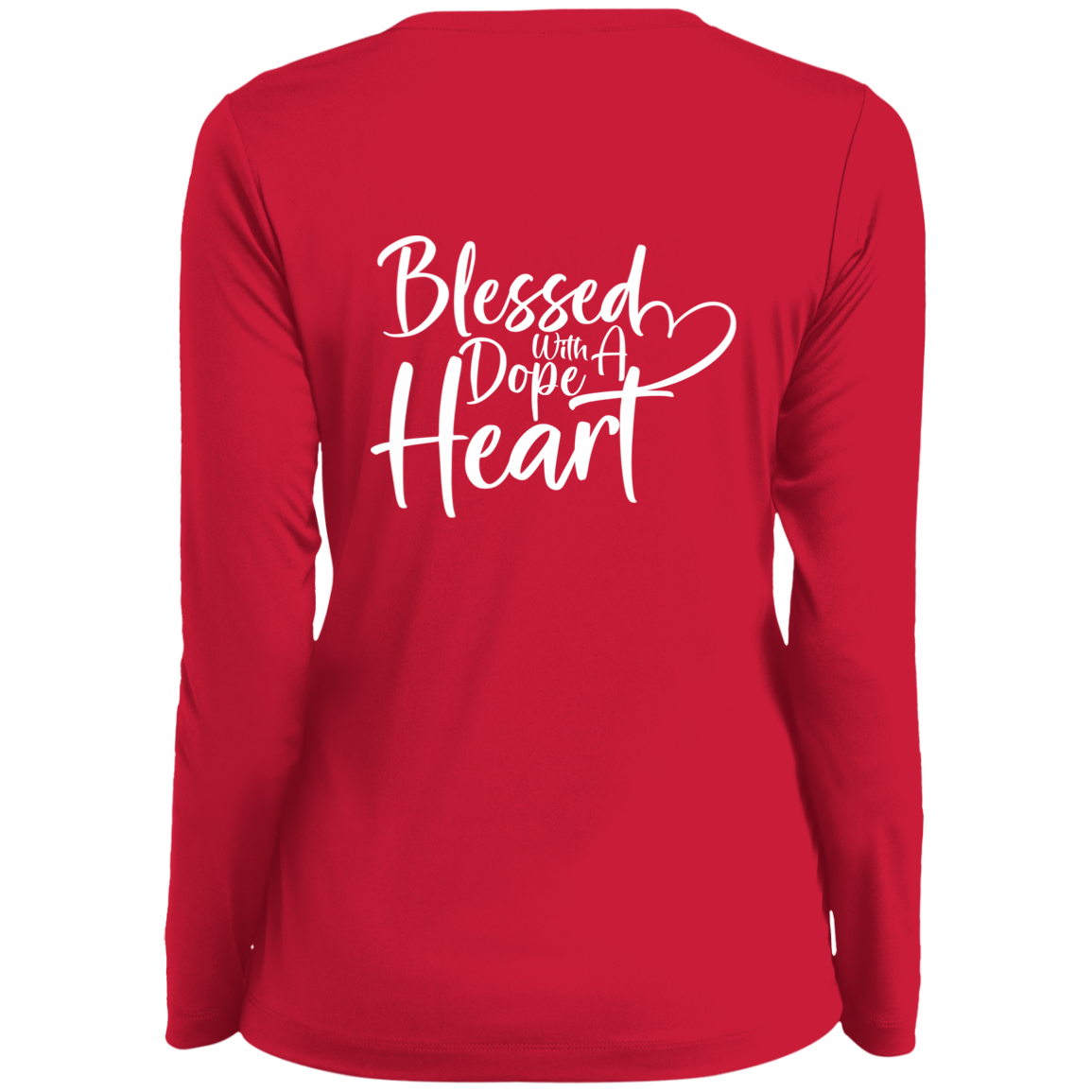 BLESSED WITH A DOPE HEART Moisture-Wicking Long Sleeve V-Neck Tee