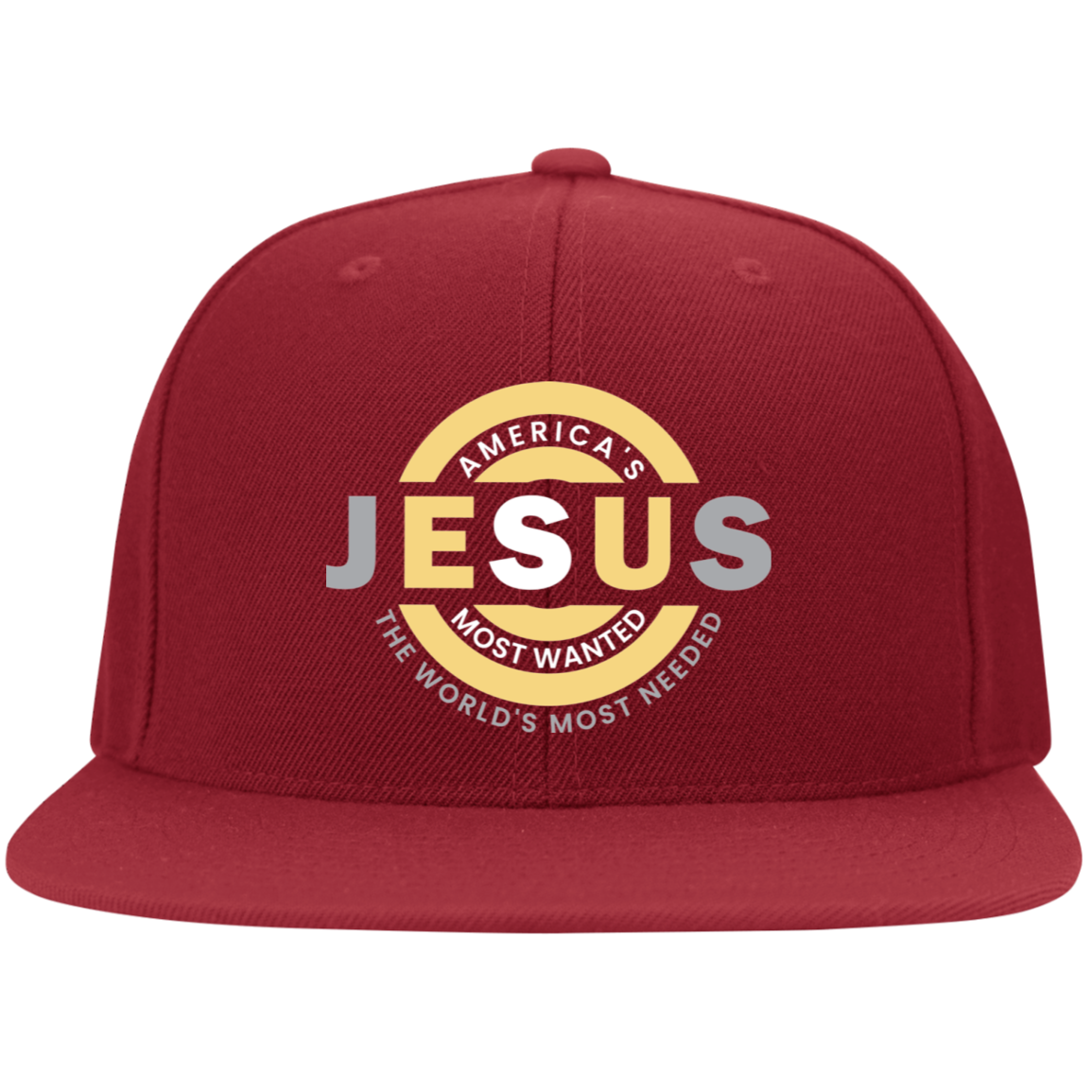 JESUS AMERICA'S MOST WANTED Embroidered Flat Bill Twill Flexfit Cap
