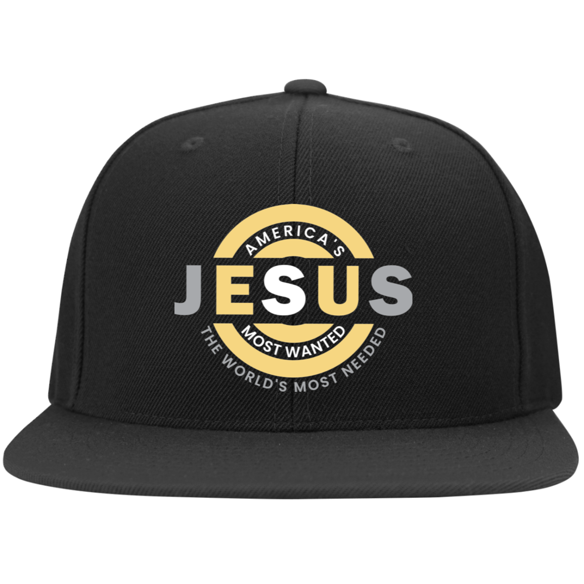 JESUS AMERICA'S MOST WANTED  Embroidered Flat Bill Twill Flexfit Cap