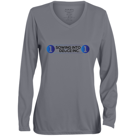 1 SOWINGING INTO 1 Moisture-Wicking Long Sleeve V-Neck Tee