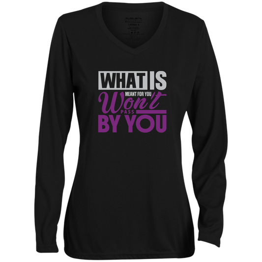 WHAT IS MEANT FOR YOU Moisture-Wicking Long Sleeve V-Neck Tee