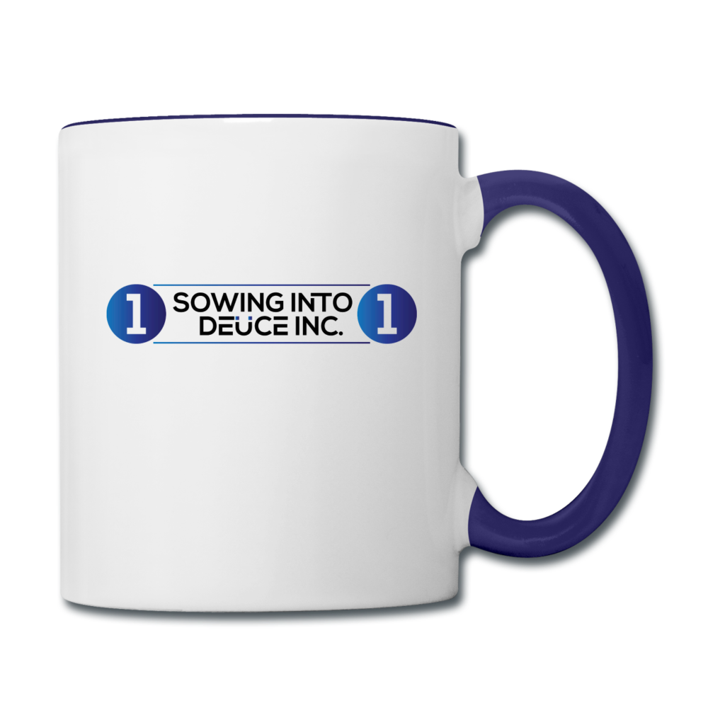 1 SOWING INTO 1 DEUCE INC. Coffee Mug - white/cobalt blue