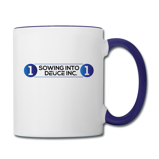 1 SOWING INTO 1 DEUCE INC. Coffee Mug - white/cobalt blue